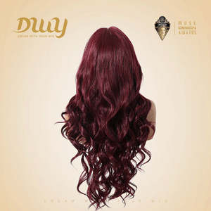 Asmaa-DWY 13x6 Burgundy Curly Free Part Synthetic <b>Wig</b> with Transparent Lace Front - Product Image 3