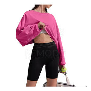 เสื้อสเวตเตอร์เอวลอยแขนยาวเสื้อสเวตเชิ้ตแบบลำลองเสื้อครอปทำจากผ้าฝ้ายโพลีเอสเตอร์ - Product Image 6