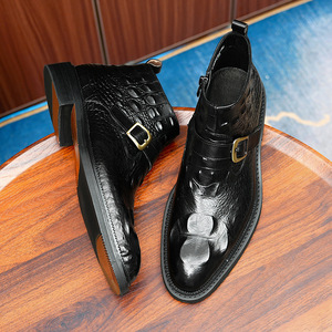 Bottines en cuir à la mode, mi-mollet, avec boucle et design léger, pour l'hiver et les soirées - Product Image 3