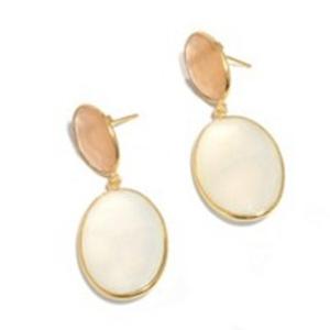 ต่างหูรูปไข่เงิน925,มาใหม่พลอยโมราสีมิลค์กี้และพีช - Product Image 1