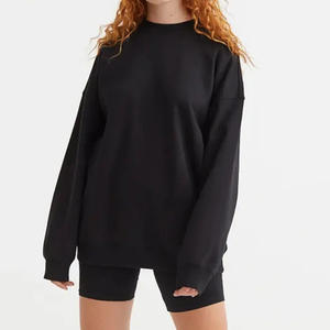 Wholesale Custom Logo Embroidery Printed Blank Oversized Cotton <b>Fleece</b> Solid Color <b>Black</b> Crewneck Breathable Sweatshirts Women - Product Image 6