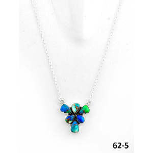 Southwest Style Peacock Dahlia <b>Opal</b> <b>Necklace</b> Handmade with Sterling Silver & Bezel Setting Flower Pattern - Product Image 2
