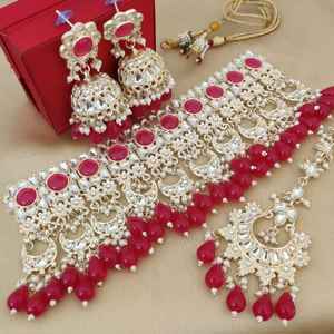 Collar de Gargantilla Kundan tradicional indio Premium con pendientes Jhumki y Maang Tikka Ideal para ocasiones festivas - Product Image 1