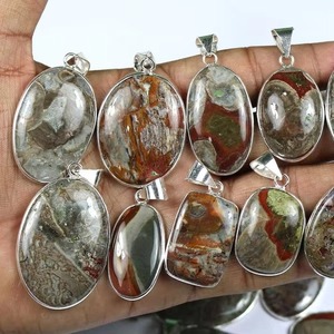 Colgante de Bisel con Incrustaciones de Plata y Piedra Preciosa de Jaspe Natural de Alta Calidad, Joyería de Moda para Mujer - Product Image 1