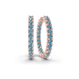 Pendientes de Aro con Diamantes Cultivados en Laboratorio, Color Azul Glaciar, Redondos, 1 Ct Tw, Claridad VS, 44 Diamantes, Oro Sólido de 14K, Brillo Intenso - Product Image 2
