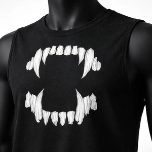 Men Sleeveless <b>Tank</b> <b>Top</b> <b>Black</b> Fang Teeth Graphic Print O-Neck Casual Streetwear Muscle Shirt Gothic Punk Style - Product Image 6