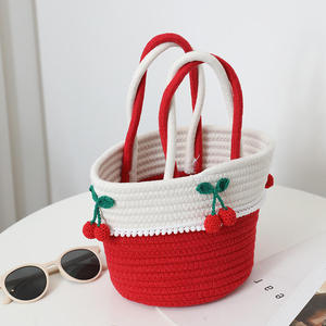Bolso Pequeño de Hilo de Algodón Hecho a Mano con Diseño de Cerezas, Bolso de Paja Versátil para Mujer, Nuevo Bolso Tejido Artesanal para Vacaciones en la Playa - Product Image 3