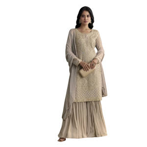 Venta al por mayor gris claro Cutdana Zardosi bordado Kurta con borde festoneado Dupatta para fiesta festiva desgaste Recepción de boda - Product Image 3