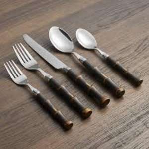 Ensemble de 5 couverts en acier inoxydable utilisés dans les ustensiles de cuisine Tabletop Cafe Home Couverts plaqués couleur argent Manche en bois de luxe - Product Image 1