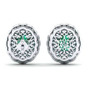 Boucles d'oreilles à visser en argent sterling 925 de haute qualité REYES pour femmes, pierre précieuse émeraude de 1,5 carat, coupe ovale, bijoux - Product Image 4