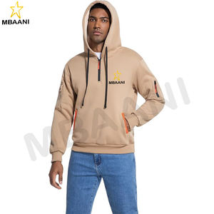 Sudadera Casual con Capucha y Cierre de Cremallera de un Cuarto, Manga Larga, con Bolsillo Canguro, Color Piel, para Hombre - Product Image 4