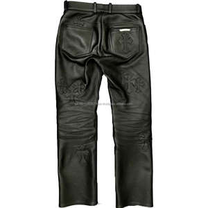 กางเกงหนังผู้ชายคุณภาพสูง สไตล์ลำลอง สีพื้น ขายดี กางเกงหนังสตรีทแวร์สำหรับนักขี่มอเตอร์ไซค์ หนังแท้ - Product Image 5