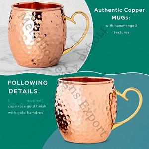 Taza de cobre martillado hecho a mano con mango clásico de latón metálico para cócteles de mulas de Moscú, bebidas refrigeradas para beber - Product Image 2