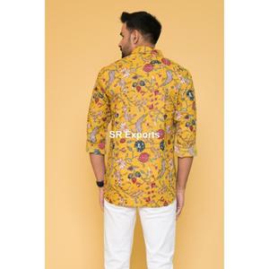 Camisa mostaza para hombre, bloque de algodón hecho a mano, estampado Kurta, ropa de verano, camisa informal estampada para hombre, camisas cómodas de diseñador para hombre - Product Image 4