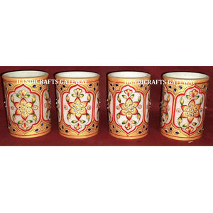 Beau porte-stylo en marbre fait à la main avec motif de fleurs pour la maison de forme ronde à usage multiple pour le grossiste - Product Image 1