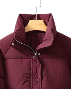 Customized Maroon Puffer Jacket Women Winter Quilted Short Coat High <b>Neck</b> Warm Polyester <b>Padding</b> Fashion Outerwear OEM Custom - Product Image 4