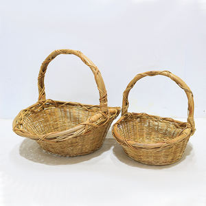Artex Dong Thap Set of 2 Hand Woven Rattan Oval <b>Picnic</b> <b>Basket</b> with Handle - Product Image 2