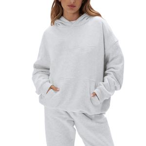 Sudadera con capucha de gran tamaño para mujer, tejido de punto de algodón 100%, patrón sólido forrado transpirable, peso pesado de invierno, 440G, gimnasio - Product Image 1