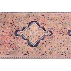 Alfombra Turca Vintage de 2.5x9.4 pies, Alfombra Floral Azul y Rosa - Product Image 4