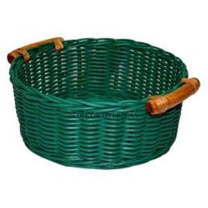 <b>Green</b> Color Powder Coated Round Shape Best Quality Rattan Made Round Shape Storage <b>Basket</b> With Handles For Best Grip From India - Product Image 1