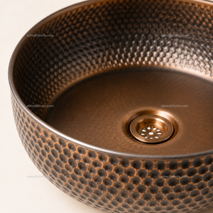DIVRIS Évier en cuivre martelé fait main, rond, à cuve unique, à poser sur comptoir, finition mate rustique, épaisseur 1,0-1,2 mm, DRC-2024 - Product Image 4