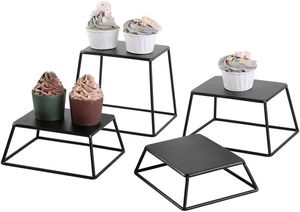 Juego de 4 soportes de exhibición de cupcakes de hierro negro de diferentes tamaños, ideales para postres de pizza, servidor cuadrado elegante hecho a mano - Product Image 2