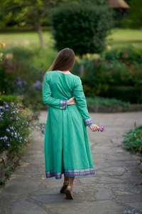 Robe longue en coton pur, tissée à la main, style bohème, vert décontracté, occasionnel, mode éthique, à panneaux - Product Image 6