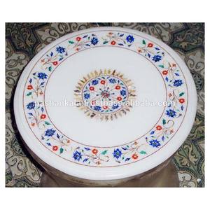 Natural Handmade Fabulous Round White <b>Marble</b> Amazing Inlay Design Coffee <b>Table</b> Tops For Restaurant - Product Image 1