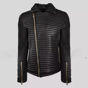 Chaqueta de moto de cuero genuino estilo motorista negro puro con chaqueta de moto de cuero de carreras de pista protegida CE blindada para hombres - Product Image 3