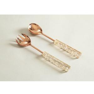 Premium Quality Gold Plated Stainless Steel Salad Server Set Rose Gold Tableware with Resin Handle <b>Vintage</b> <b>Kitchen</b> Tools - Product Image 1