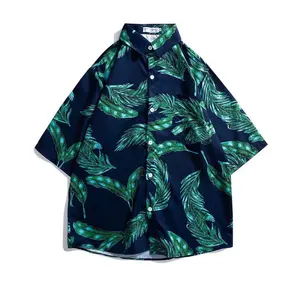 新款短袖宽松舒适男士翻领衬衫夏威夷热带风格印花薄透气经典衬衫夏季