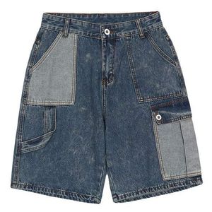 Shorts en jean décontractés pour homme 2026, taille haute, coupe large, délavage foncé, style été, en coton - Product Image 3