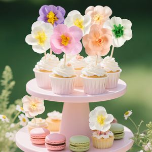 12 Uds. Flores de papel Cupcake Toppers decoración bebé en flor Baby Shower Cupcake Picks decoración fiesta suministros <span class=keywords><strong>para</strong></span> niñas mujeres - Product Image 2