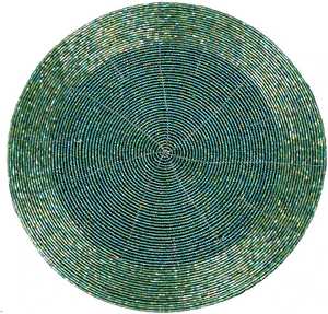 Napperon de table en caoutchouc doré de 14 pouces au design moderne fait à la main rond perlé vert pour sous-verre avec perles - Product Image 1