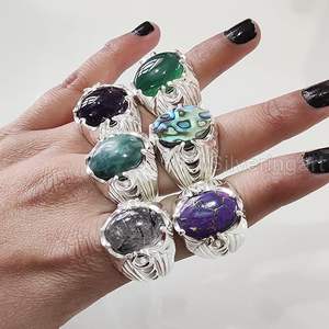Anillo de Hombre al por Mayor, Anillo Turco de Plata de Ley 925 con Piedras Preciosas Naturales de Amatista, Piedra Lunar, Ónix, Granate y Turmalina - Product Image 2