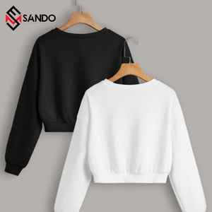 High Quality Custom Logo Cotton Long Sleeve Zip up <b>White</b> <b>Crop</b> <b>Top</b> <b>Women</b> Hoodie <b>for</b> Gym Clothing Casual Plain Shoulder - Product Image 3