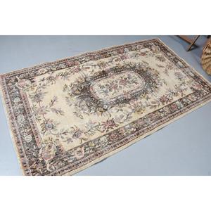4x7.1 ft Vintage Area Rug, <b>Brown</b> Pink Turkish Oriental <b>Wool</b> Rug - Product Image 2