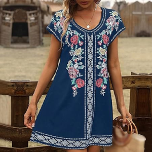 Robe mi-longue brodée sans manches pour femmes respirante 100% coton naturel lavable pour l'été ethnique décontracté Western - Product Image 1