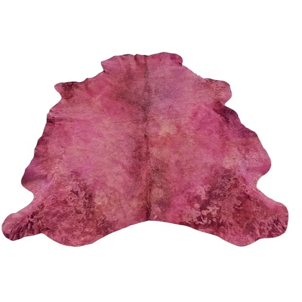 Amethyst Dyed Raw Leather Cowhide Pure Real Cow Leather Hair on Handmade Cowhide Area rug Handmade Carpets and Rugs