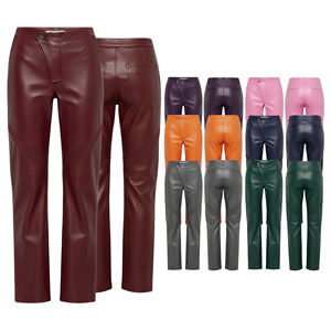 Pantalons en cuir véritable à logo brodé personnalisé en gros pour femmes, pantalons en cuir skinny à taille haute tendance pour l'hiver - Product Image 1