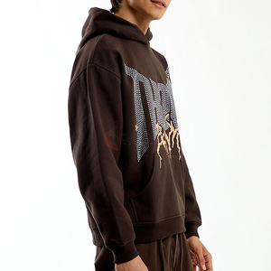 Venta al por mayor de Sudadera con capucha de gran tamaño de los hombres de la caída del hombro de peso pesado pulóver logotipo personalizado en blanco Streetwear sudadera - Product Image 3