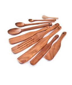 Wooden Spurtle <b>Set</b> <b>of</b> 9,Wooden Spoons for Cooking, Natural Teak Wooden Utensils for Cooking, Stirring, Mixing, Serving,Spurtles - Product Image 1