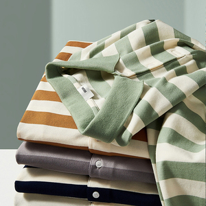 เสื้อโปโลลายทางสำหรับผู้ชายผ้าฝ้าย94% 6% สแปนเด็กซ์แขนสั้นผ้าถักกันยับสำหรับฤดูร้อน - Product Image 2