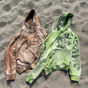 Sweat à capuche vintage personnalisé en détresse 100% coton tissé, lavé à l'acide avec patch brodé et applique de couture coupée - Product Image 3