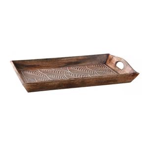 Bandeja de madera de acacia hecha a mano para servir desayuno, incrustaciones de corteza, diseño rectangular sólido para Hotel, restaurante, bandeja de madera decorativa - Product Image 2