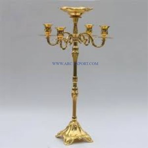 3 Arms Table Decoration Large Size Gold Polished Metal and Crystal Stylish <b>Candelabra</b> Best Quality Unique <b>Candelabra</b> in India - Product Image 5