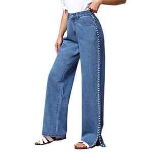 Jeans en denim coupe classique taille mi-haute avec coutures durables et toucher doux pour les tendances streetwear - Product Image 1