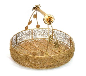 Organisateur de stockage d'aliments rond doré Corbeille à fruits décorative Corbeille à oeufs en fil métallique Bols à pain en plastique - Product Image 1