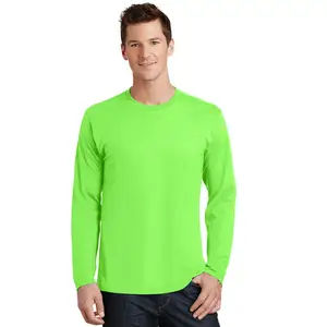 Adult Male Men Plain Long Sleeves T-Shirt Neon Green 2X-Large Cooling Performance Long Sleeve T-Shirt