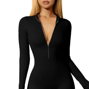 Haut court personnalisé extensible avec fermeture éclair et leggings Vêtements de sport Pantalons Skinny Survêtement Gym Ensemble 2 pièces Survêtements pour femmes - Product Image 5